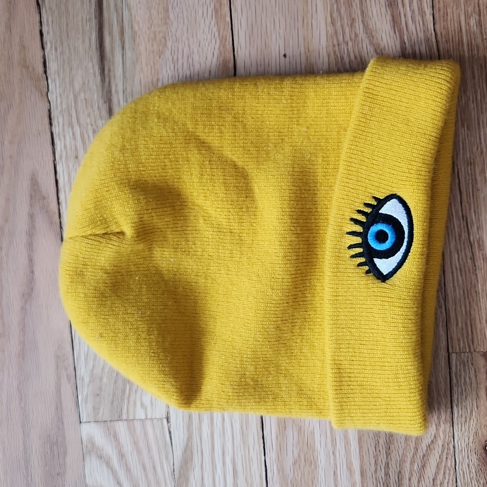 Seeing eye mustard yellow beanie hat